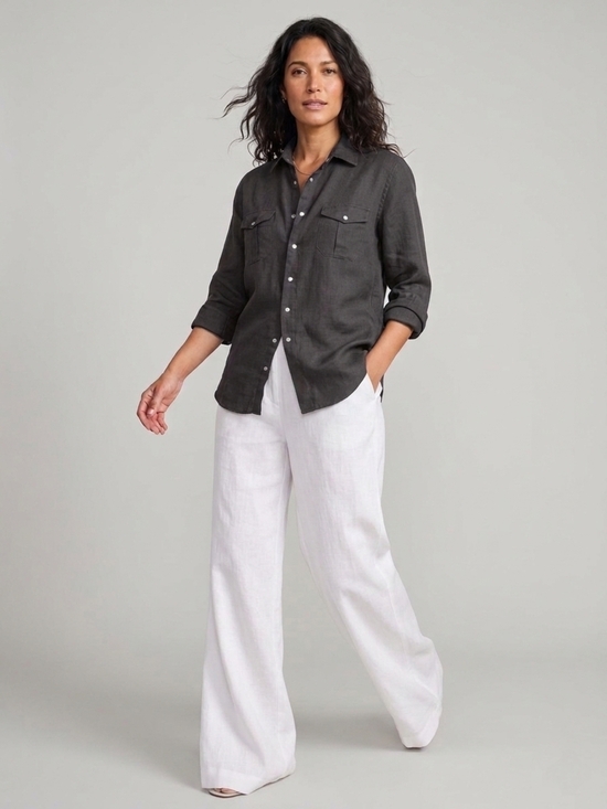 Doppelgänger Tops - Doppelgänger Linen Western Shirt Black XXL Coastal Cowboy Italy Southern Cruise